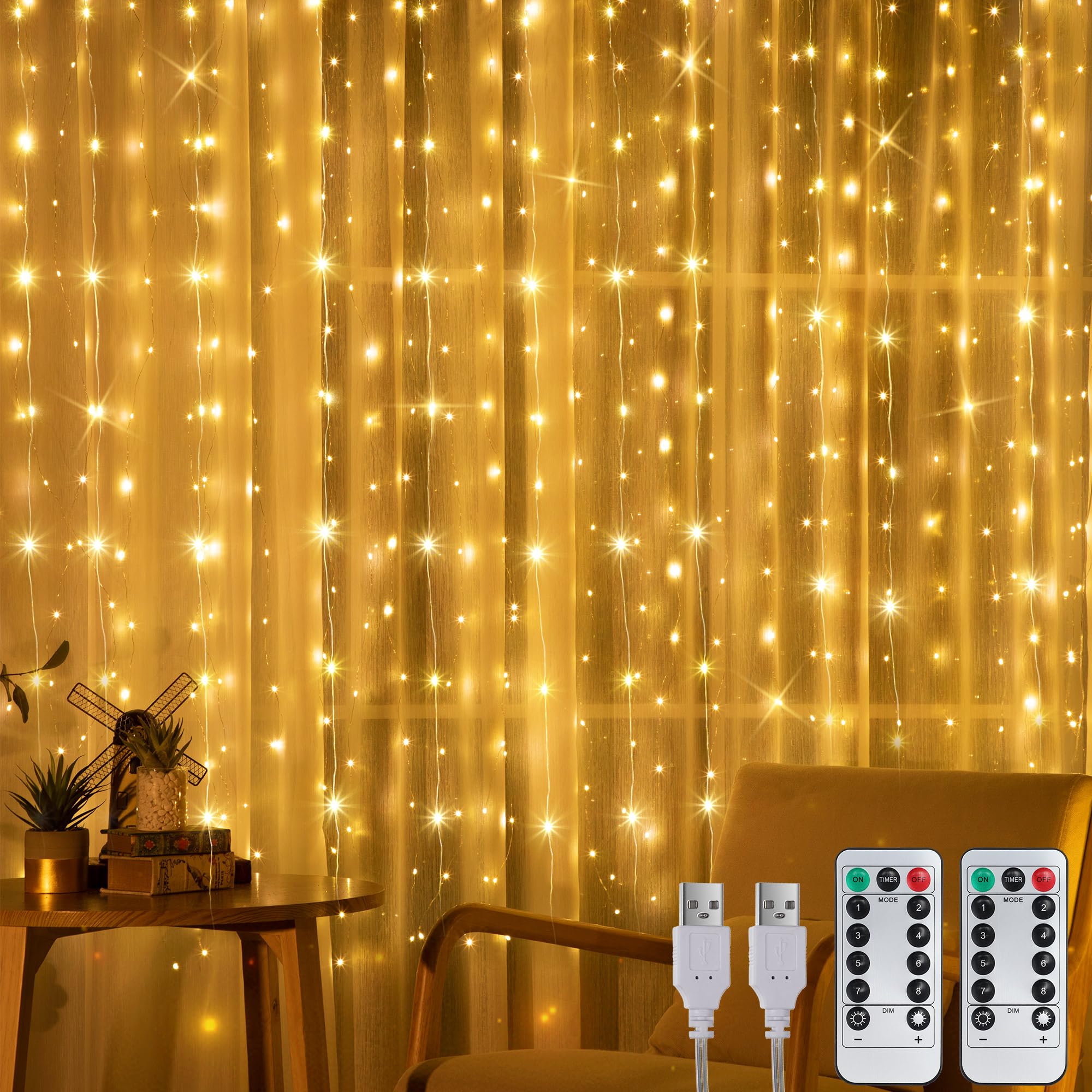 Photo 1 of 2 Pack 195 LED Curtain Tapestry Lights Backdrop String Lights, 6.5 x 5 Feet Hanging Fairy Curtain Lights with 8 Lighting Modes and Remote for Bedroom Window Wall Indoor Outdoor Graduation Decor