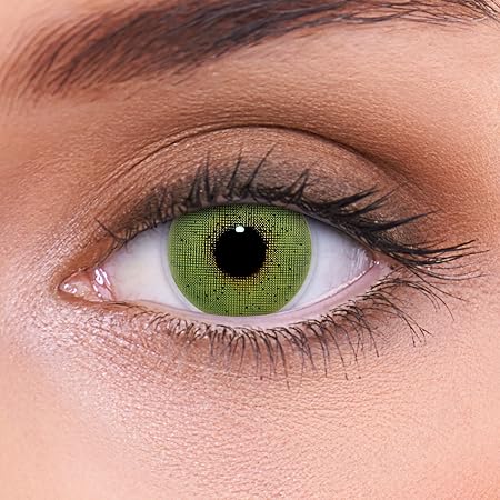 Stark deckende natürliche grüne Kontaktlinsen farbig „Solid Green“ + Behälter von LENZOTICA I 1 Paar (2 Stück) I DIA 14.00 I 