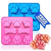 2 Pcs Frozen Dog Treat Molds Silicone, Bone & Paw Print, Non-Stick | Dog Molds for Frozen Treats & Christmas Puppy Snacks; Ho
