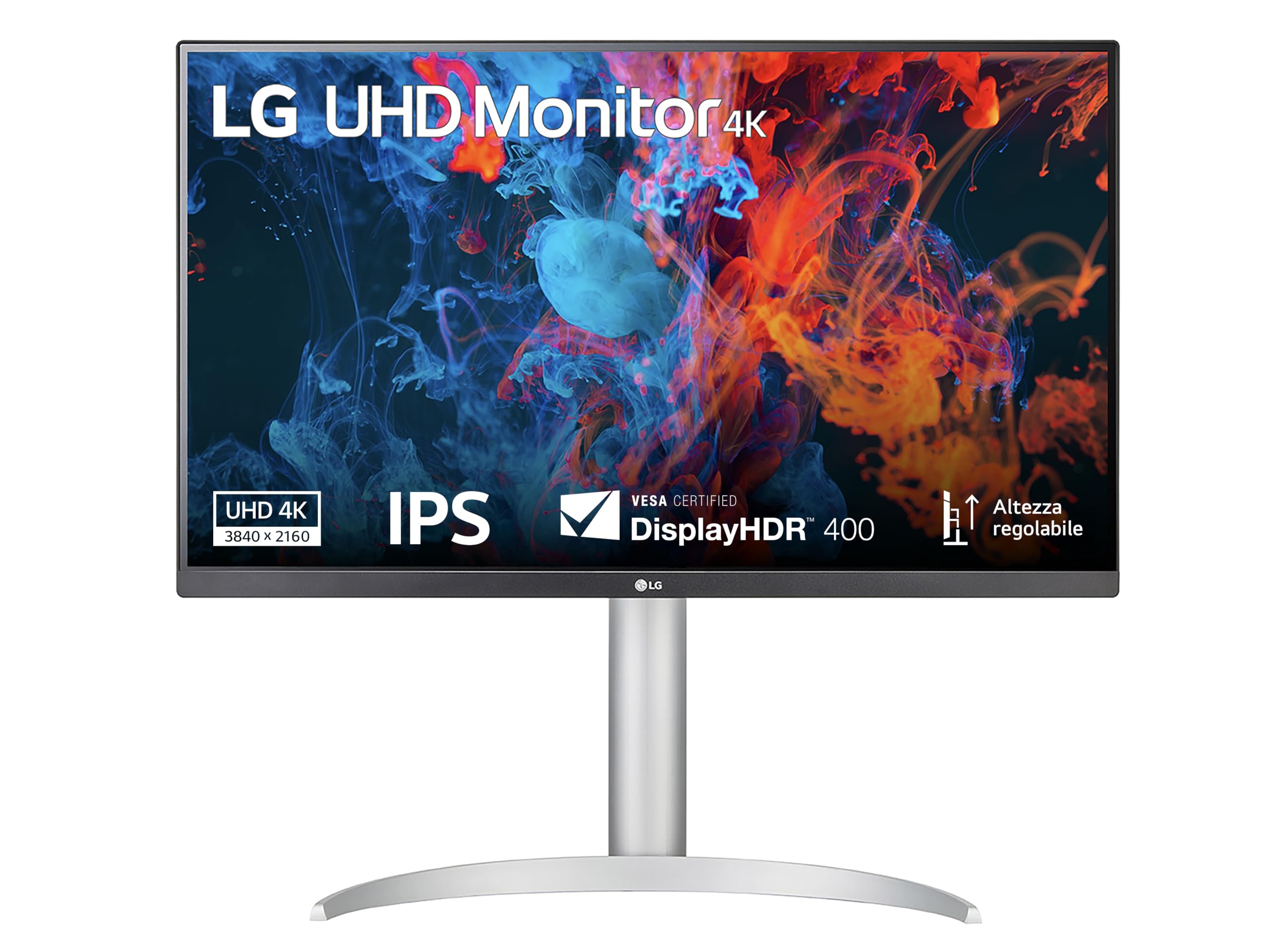 LG 27UP650K Monitor 27" Ultra HD 4K (3840x2160), IPS, HDR 400, DCI-P3 95%, 60Hz, 5ms (GtG), HDMI 2.0, DisplayPort 1.4, AUX, Stand Pivot, Flicker Safe, Bianco
