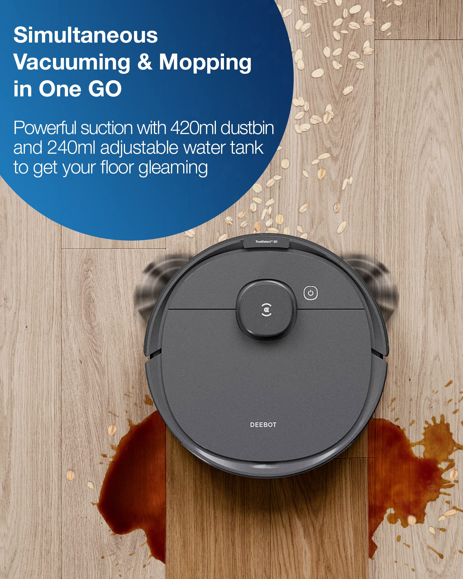 Ecovacs Deebot T8 Robot Vacuum and Mop Cleaner, Precise Laser Navigation, Multi-floor Mapping, Intelligent Object Avoidance, Full-customize clean, No-go and No-mop Zones, Auto-empty Station Compatible - View 2