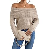 SunnyMelody Womens Off The Shoulder Sexy Sweater Fall 2025 Trendy Ladies Dressy Chunky Ribbed Knit Slim Fit Pullover Tops