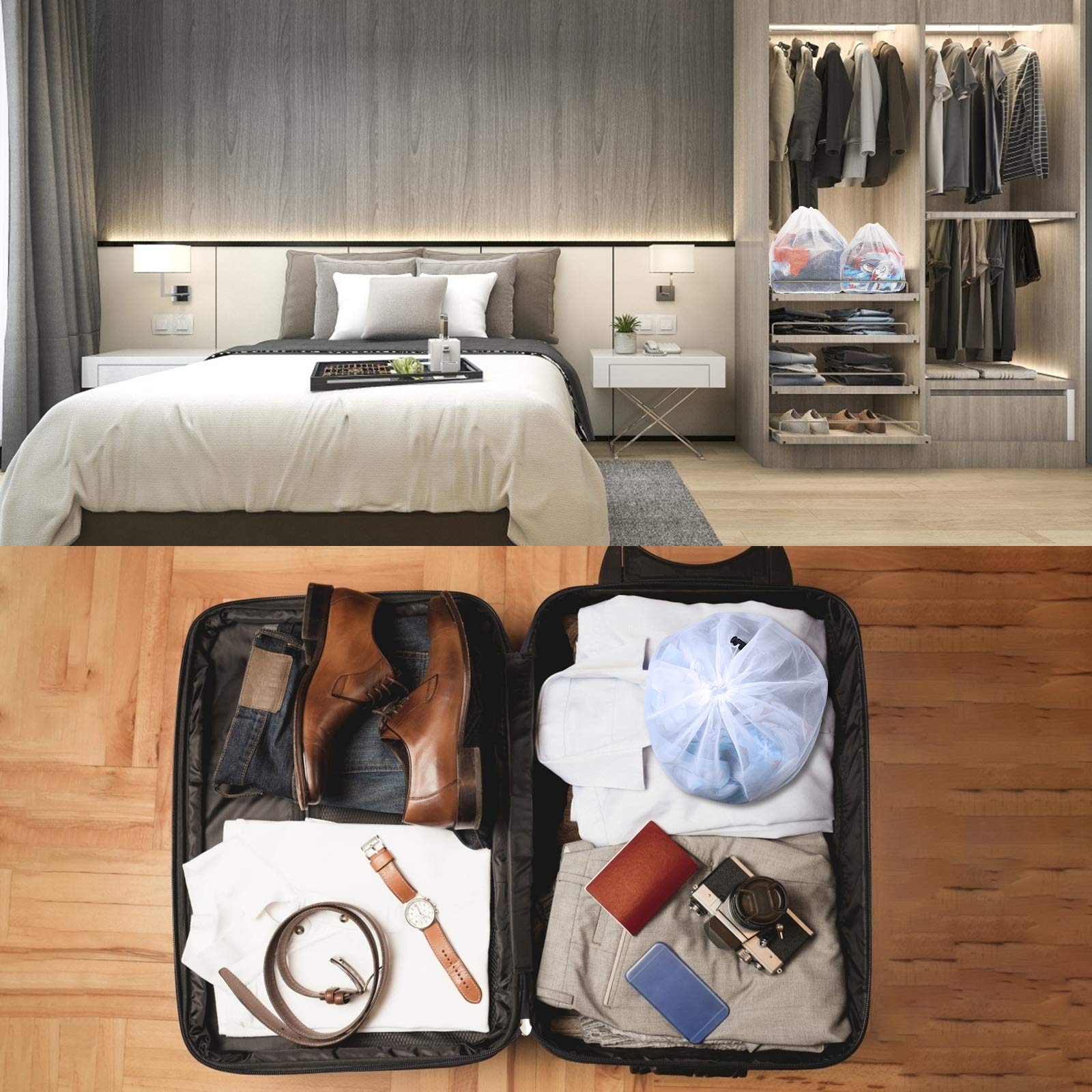 TAZEMAT 4 Sizes Laundry Bags for Washing Machine Drawstring Reusable Net Mesh Bag for Delicates Bra Knitwear Underwear Socks White Laundry Bags Baby Cloths Travel Storage Washing Ball Lint Remover