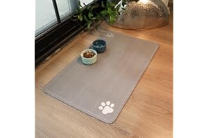 Le courant Dog Cat Food Mat,Rapid Absorbent Pet Feeding Mat, Bone Shaped Dog Placemat Water Bowl Mat with Rubber Backing,No Stains Dog Cat Food Mats Indoor, Pet Accessories Supplies,Grey.Dog Paw
