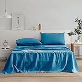 EVERLY Linen Sheets Set King Size,100% French Stonewash Pure Linen Bed Sheets,4Pieces (1Flat Sheet,1Fitted Sheet,2Pillowcase) Suitable for Hot Sleepers,Deep Pocket Natural Bedding Set-Blue