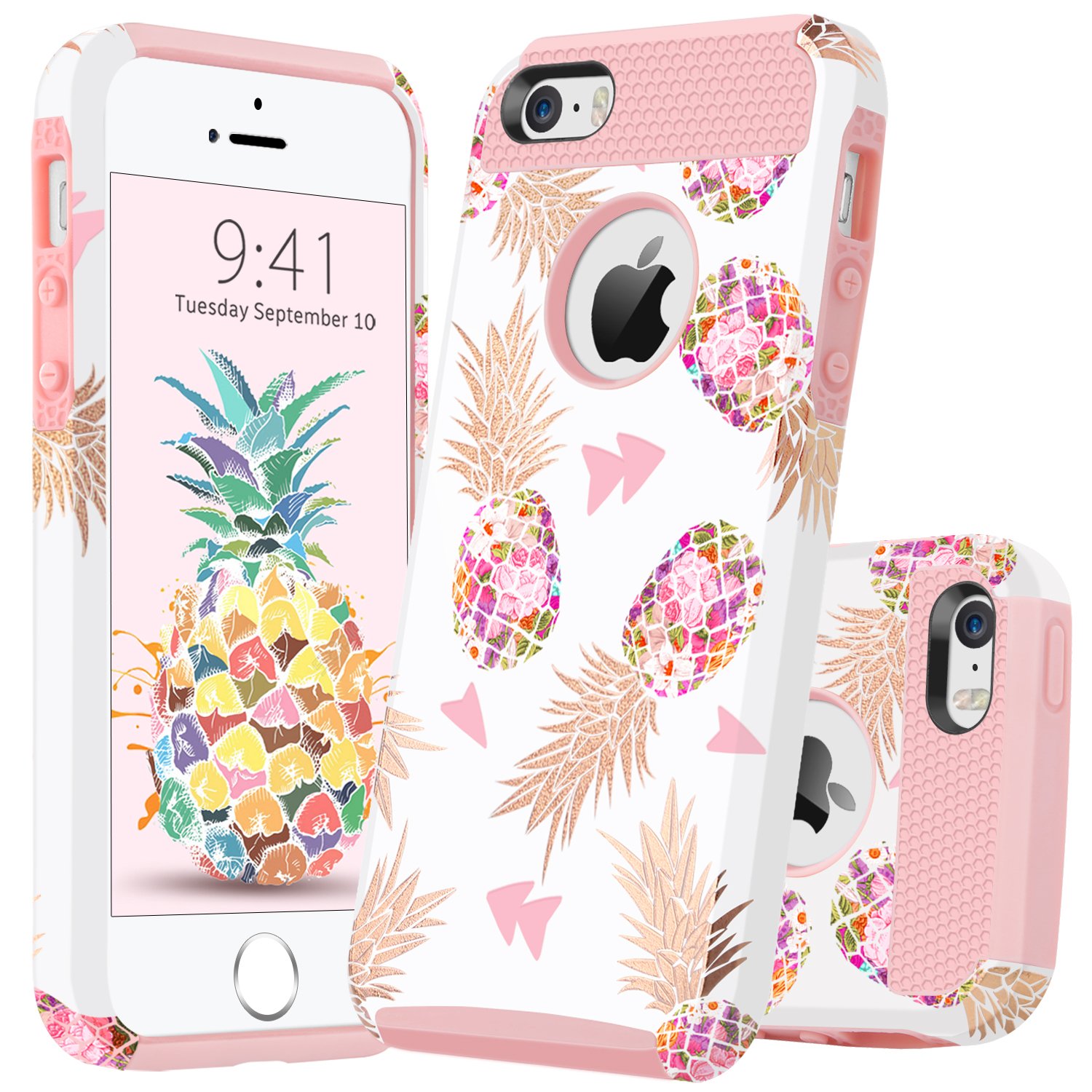 Iphone Se Case Iphone 5s Case Iphone 5 Case Guagua Pink Pineapple Women Girls Slim Dual