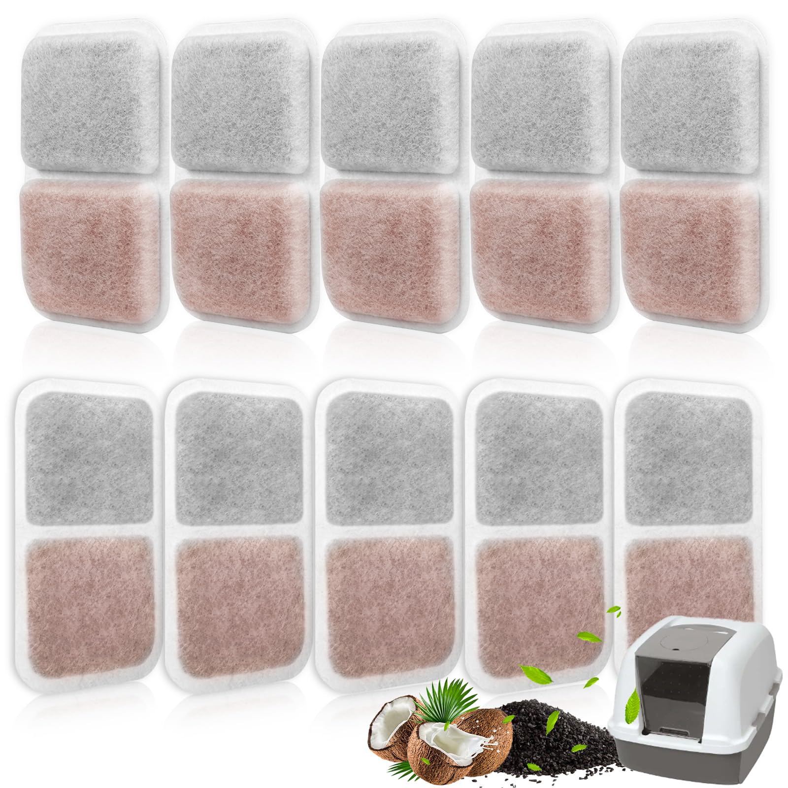 Photo 1 of 10 Pack Filter Replacement for Catit Litter Boxes Jumbo/Regular/Catit Smartsift Litter Box, Dual Action Air Purifier Pads to Absorb and Fresh Litter Box Odors