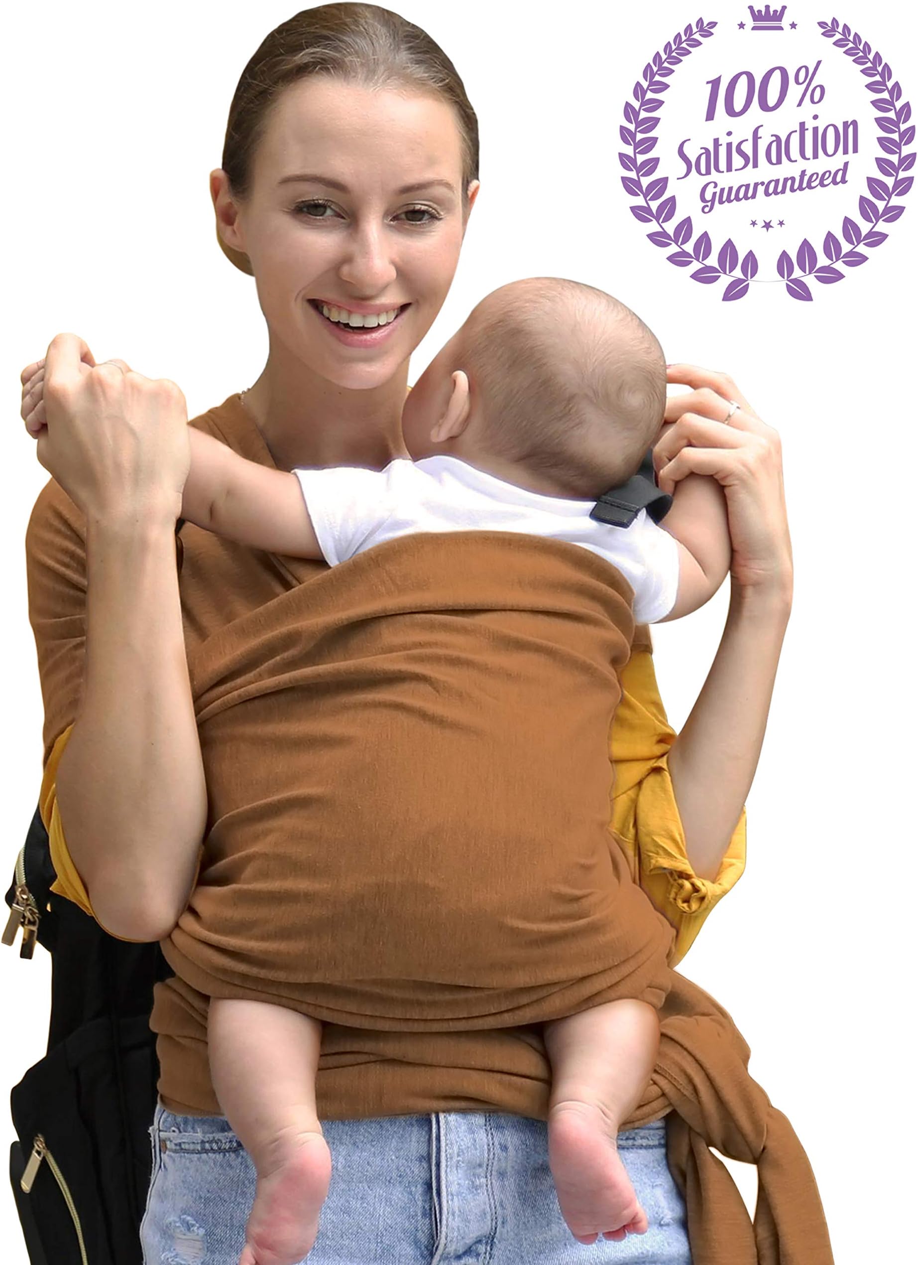 Bonne Vie Baby Wrap Carrier - Organic Cotton Baby Sling for Newborn, Infant & Toddlers - All-in-1 Stretchy Wraps for Men & Women - Lightweight Breastfeeding Sling (Caramel)