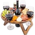 Portable Wine Table - Keeps Wine Glasses & Bottle in Place - Outdoor Wine Table - Wine Picnic Table - Wooden Outdoor Folding Picnic Table with Glass Holder - Outdoor Folding Wine Table for Outside