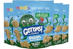Get'ems! from Gerber, Snacks for Kids, Kale, Apple & Blueberry Ocean World Cookies, Made with Real Veggies & Fruits, Iron & Vitamin E - 4 pack