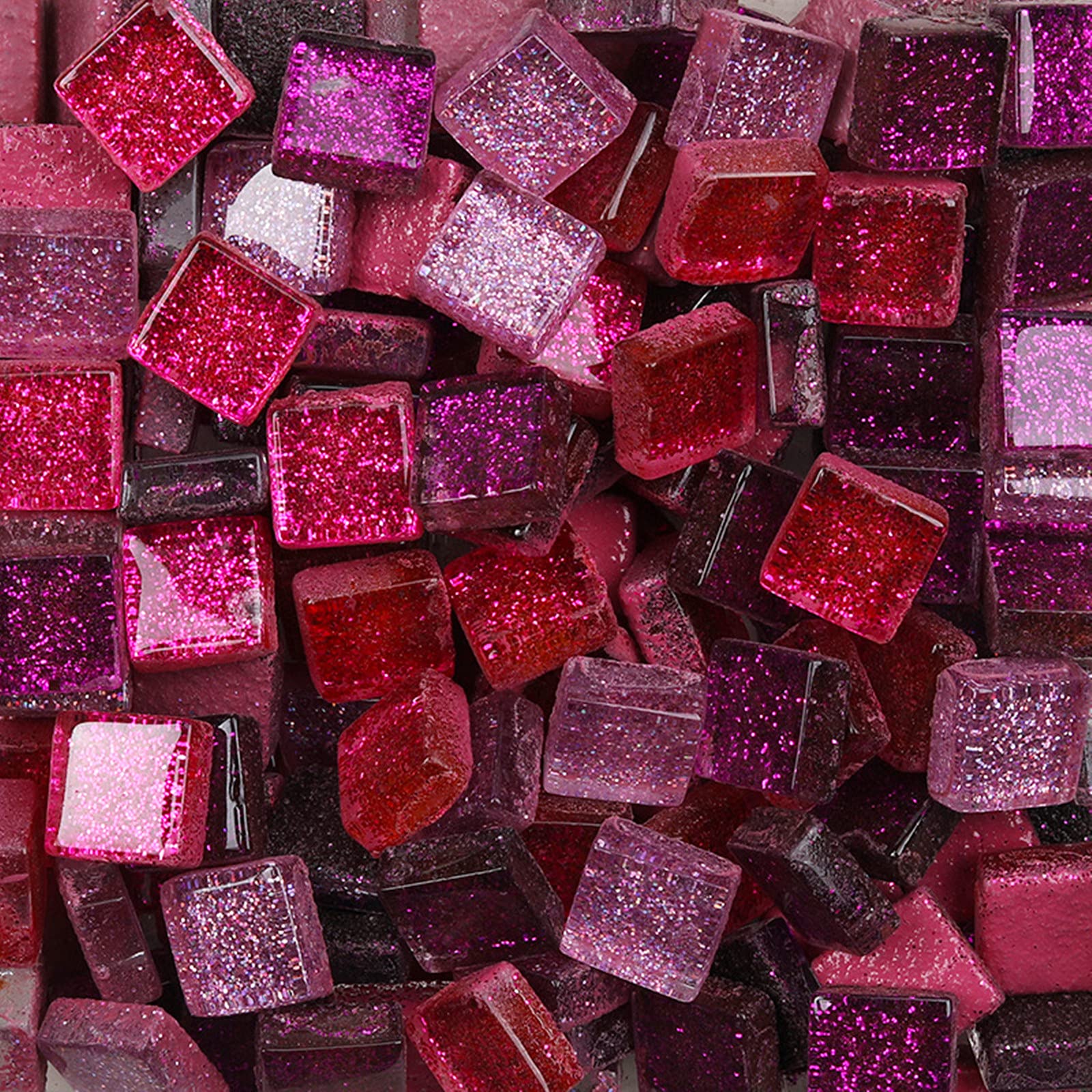 Mixed Color Glass Mosaic Tiles Square Glitter Crystal Mosaic Stones Glass Pieces for DIY Art Craft Decoration 200g,1x1cm(Brilliant)