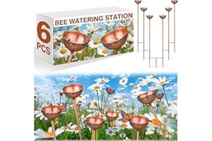 Teenyyou 6 Pcs Bee Watering Station for Garden Bee Metal Watering Cups Butterfly Water Feeder Small Insects Bath Bowl Cups Metal Stakes for Outdoor Garden Decor, Copper