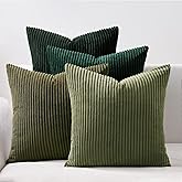 Topfinel Christmas Decorative Throw Pillow Covers Green Series,Winter Fluffy Corduroy Striped Euro Pillows Shams for Couch Bed Bedroom,Western Modern Hunter Green Pillowcase 24x24 Inch Set of 4
