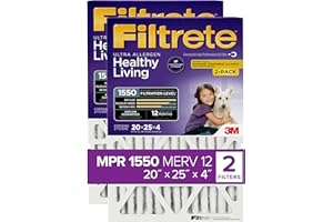 Filtrete 20x25x4(SlimFit), AC Furnace Air Filter, MPR 1550 DP, Healthy Living Ultra Allergen Deep Pleat, 2-Pack, Fits Lennox & Honeywell Devices (exact dimensions 19.5 x 24.5 x 3.75)