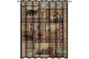 Kazynee Vintage Deer Bear Farmhouse Ultra Soft Premier Blackout Curtains,Retro Cabin Lake Country Lodge MooseThermal Insulated Bedroom Noise Reducing Patio Door Grommet Top,2 Panels 45L x 21W
