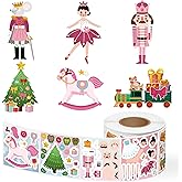 300Pcs Nutcracker Ballerina Make a Face Stickers Scene Roll Christmas Soldier Ballet Dancer Make Your Own Stickers Pink Xmas Winter Holiday DIY Crafts Party Favors Gift for Kids Students, 6 Designs