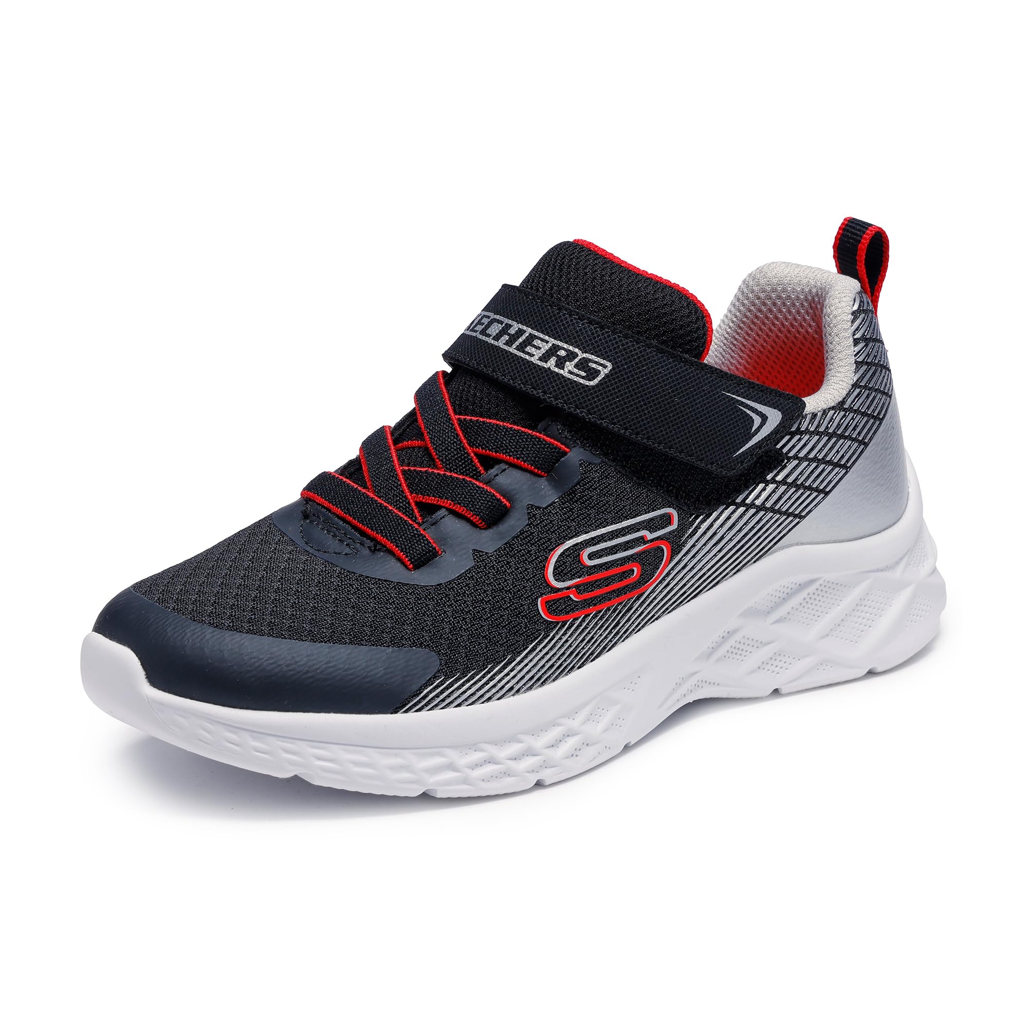 Skechers Kids Boys Microspec Ii Sneaker, Black/Silver, 4 Big Kid Image