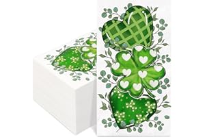 FYSUIMU 50Pcs St. Patrick's Day Paper Guest Napkin Shamrock Heart Eucalyptus Bathroom Napkin Green Clover Disposable Hand Towel Napkin for Home Irish Party Supplies