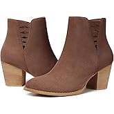 TEMOFON Ankle Boots for Women Booties: Brown Short Boots Low Chunky Heel Side Zipper Size 7 - Fall 2025 Suede Comfortable Dressy Booties Shoes