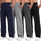 Aocku 4 Pack Mens Sweatpants Athletic Joggers Mens Workout Open Bottom Lightweight Sweat Pants with Pockets