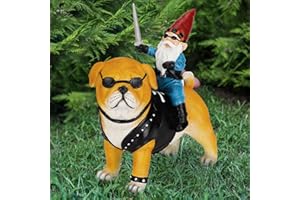JHWKJS Garden Gnome Statue Holding Sword Outdoor, Funny Garden Gnome Riding Dog Statue Decoration Lawn Figurines for Home Patio Yard Garden Decor Indoor Outdoor, Housewarming Garden Gift