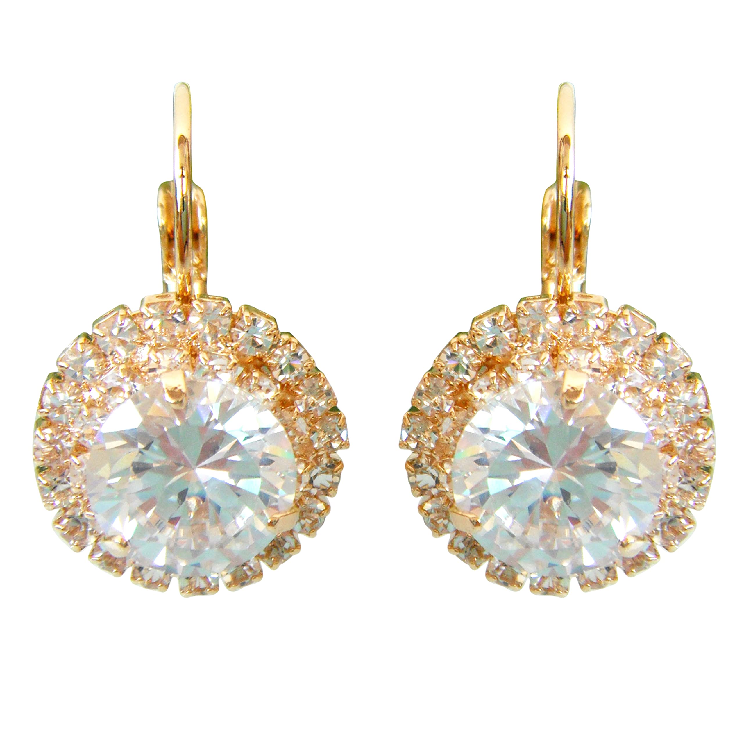 Navachi 18k Gold Plated Circle White Zircon White Crystal Hoop Az2612e Leverback Earrings