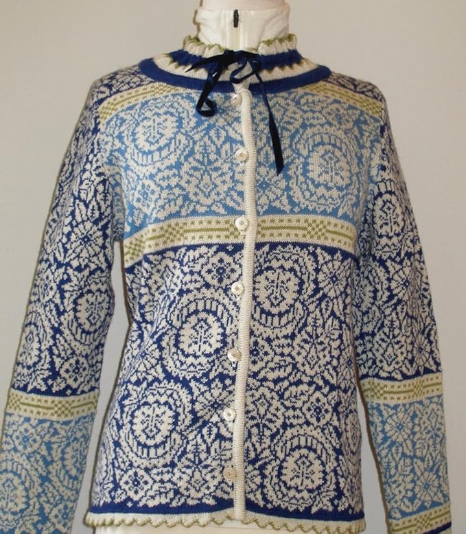 Oleana of Norway 81FQ Alpaca Cardigan Royal Blue/Off White Medium