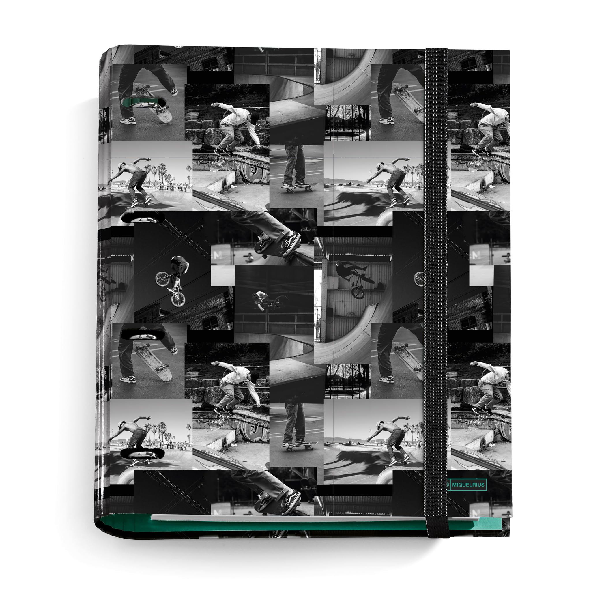 Miquelrius - A4 Ring Binder with 4 Rings + 100 Sheets 70 g/m² Squared 5 mm Squared Elastic Closure Skate Park Collection