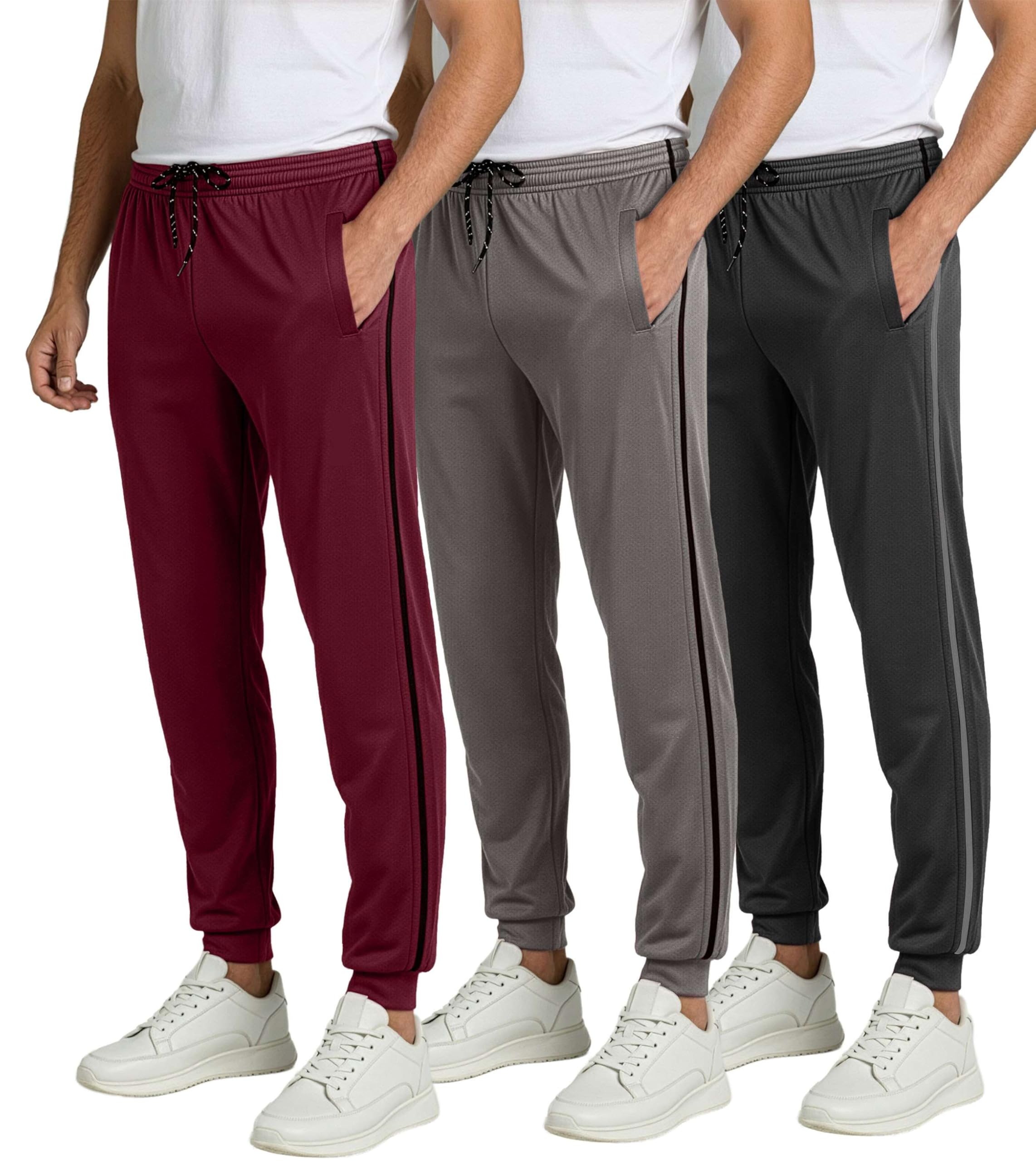 Photo 1 of Real Essentials 3 Pack: Men's Tech Mesh Active Athletic Casual Jogger Sweatpants with Pockets- Set 6, S