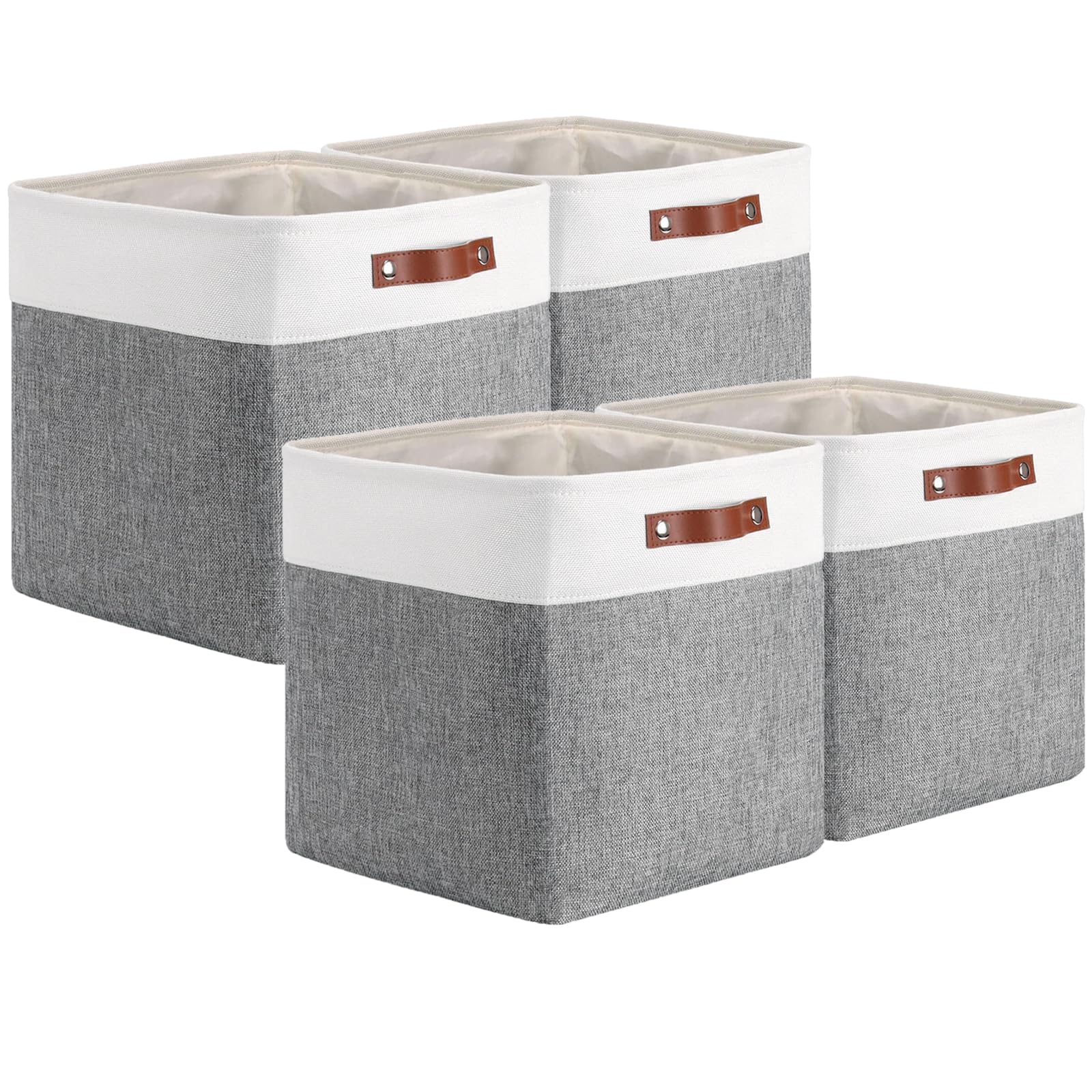 Mangata 25|28|30|33cm Fabric Storage Boxes, Set of 4 Storage Cubes(28x28x28cm, Grey White)
