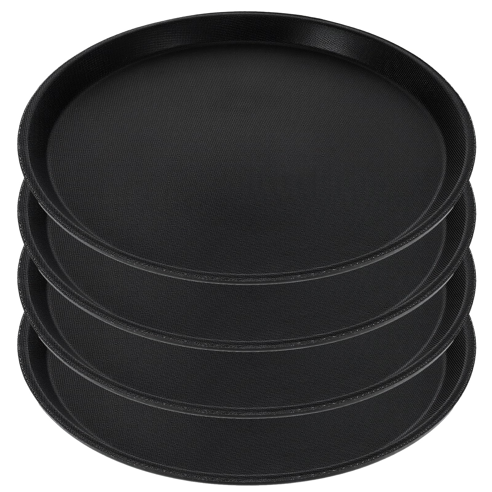 Photo 1 of 4 Pack Restaurant Serving Tray, 11 Inch Round Plastic Food Service Tray with Non-Slip Surface & Raised Edges for Home, Kitchen, Cafeteria, Bar, Hotel (Black)
