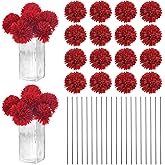 M METERXITY 30-Pack Artificial Chrysanthemum Ball Flowers,11 Inch Faux Chrysanthemum Silk Bouquets Real Touch Faux Flowers for Home/Wedding/Christmas/Party[Bright Red]