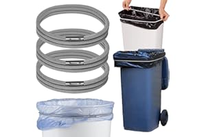 Mission Gallery Trash Can Rubber Bands Set of 3 - Elastic Garbage Can Bands with Metal Connector, Fits 13 to 33 Gallon Trash Bags - Gripper Trash Can Bands for Waste Baskets, Grey