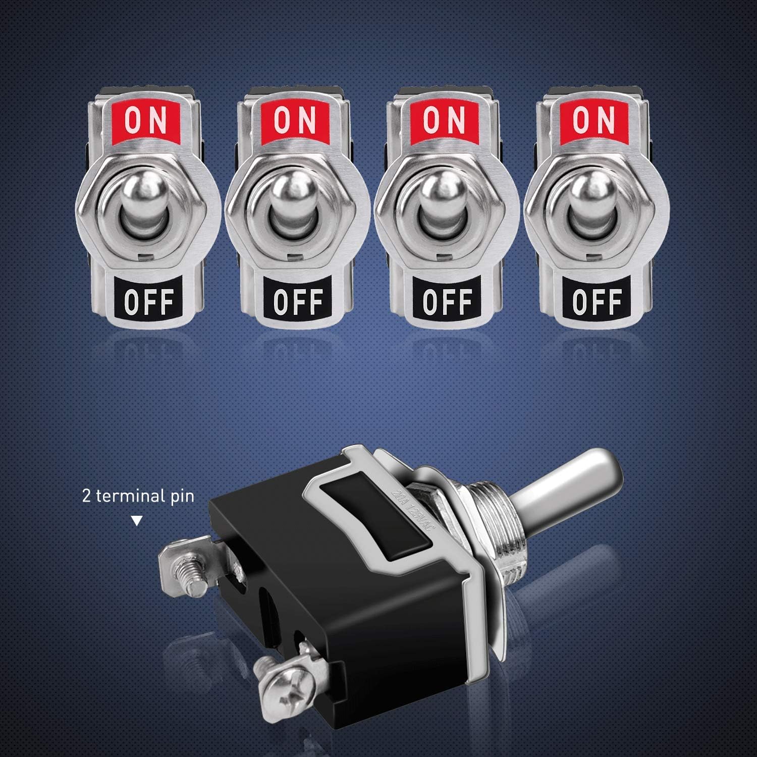 Nilight 90012E Heavy Duty Rocker Toggle 15A 250V 20A 125V SPST 2Pin ON/Off Switch Metal Bat Waterproof Boot Cap Cover-5 Pack, 2 Years Warranty: Automotive
