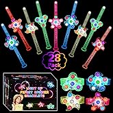 28 Pack LED Light Up Fidget Spinner Bracelets, Halloween Party Favors for Kids 4-8 8-12 Glow in The Dark Party Supplies Treasure Box Toys for Class Birthday Gifts Xmas Stocking Stuffers for Teens