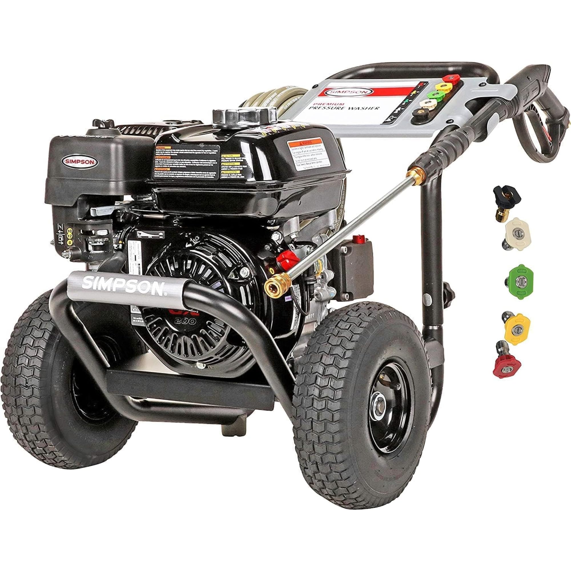 Photo 1 of SIMPSON Cleaning PS3228 PowerShot 3300 PSI Gas Pressure Washer, 2.5 GPM, Honda GX200 Engine, Includes Spray Gun and Extension Wand, 5 QC Nozzle Tips, 5/16-inch x 25-foot MorFlex Hose, 49-State