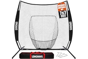 LOMGWAYS 7x7ft/8x8ft Baseball Softball Net with Steel Frame for Batting, Hitting, Pitching, Portable Baseball Batting Net with Carry Bag, Great for All Levels