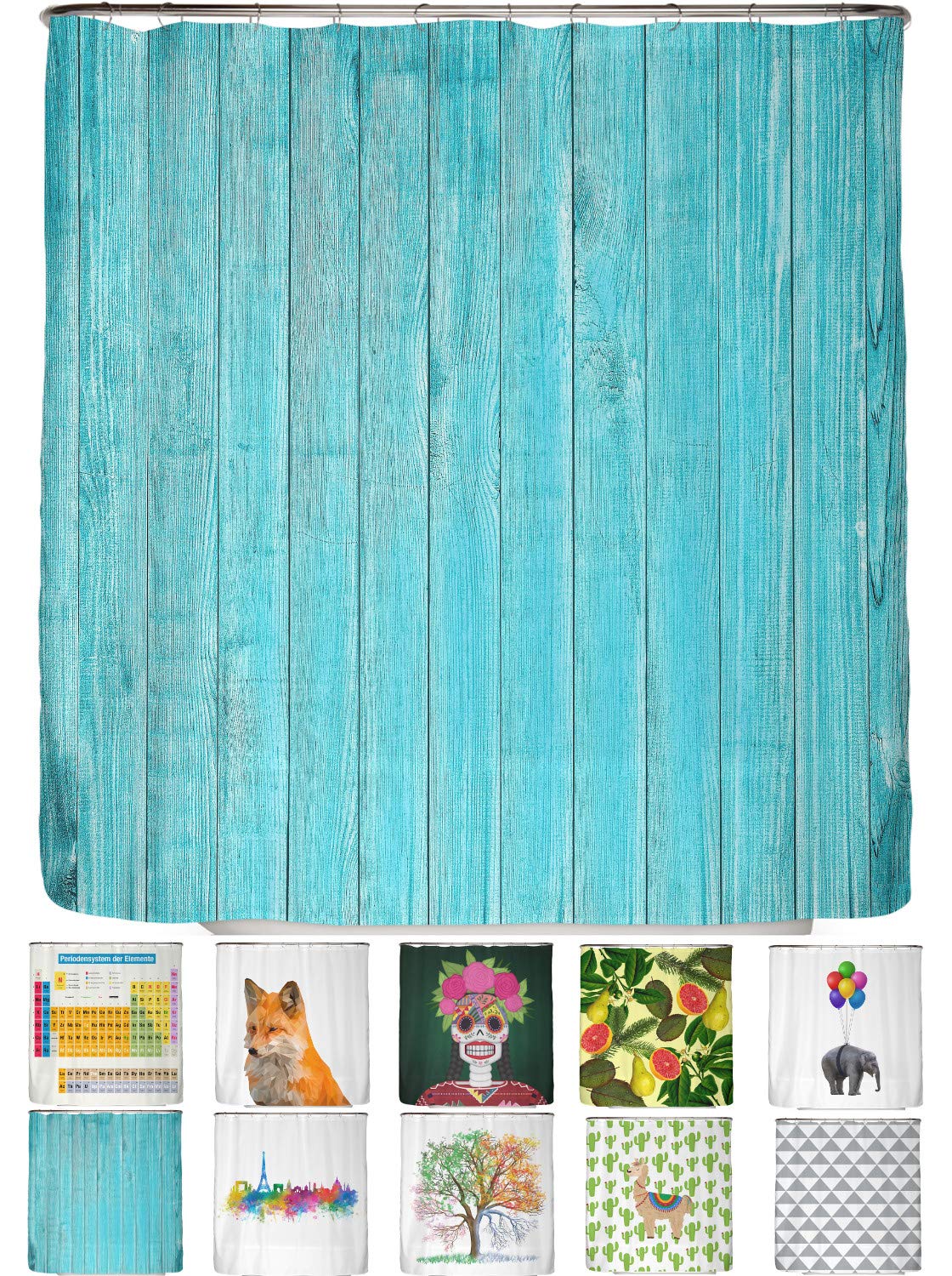 arteneur® - Turquoise Wood - Shower Curtain 180 x 200cm - Mould Resistant Fabric, Weighted Hem, Opaque, Waterproof, Washable incl. 12 hooks — image 1