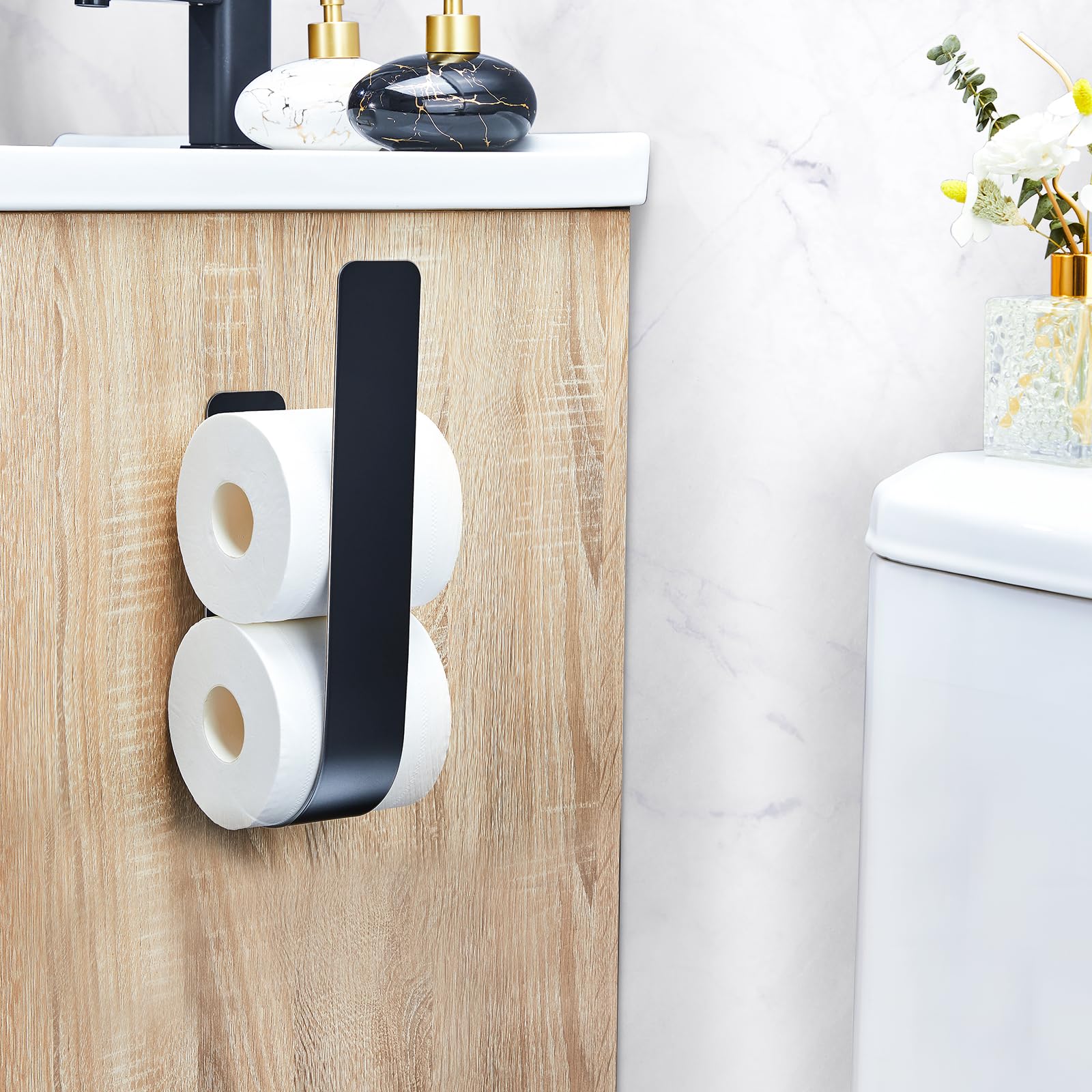 Toilettenpapier Aufbewahrung Schwarz Für 3 Rollen, Ersatzrollenhalter Toilettenpapier Ohne Bohren, Klopapier Aufbewahrung, Metall Toilettenpapierhalter, Klorollenaufbewahrung Wand 4