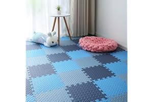 TAMIPLAY Foam Play Mat for Baby, 0.4 Inch Thick Foam Interlocking Floor Mats, Soft Non-Toxic Baby Playmat, Solid Colored Puzzle Play Mat Kids Floor Mats, 16 Tiles, Dark Blue/Blue/Gray Blue