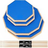 8 Pieces Drum Practice Pad and Sticks Set, Blue | 12 Inch + 8 Inch Double Sided Silent Snare Drum Pads with 2 Pairs 5a Drum Sticks for Realistic Practice Drumming
