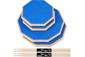 MAASECHS 8 Pieces Drum Practice Pad and Sticks Set 12 Inch, 8 Inch Double Sided Silent Snare Drum Pads with 2 Pairs 5a Drum Sticks for Drum Realistic Practice Drumming(Blue)