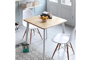 Livinia Canberra 27.6" Square Wooden Dining Table/Mid Century Modern Malaysian Oak Kitchen Table (Natural-White) Table Only