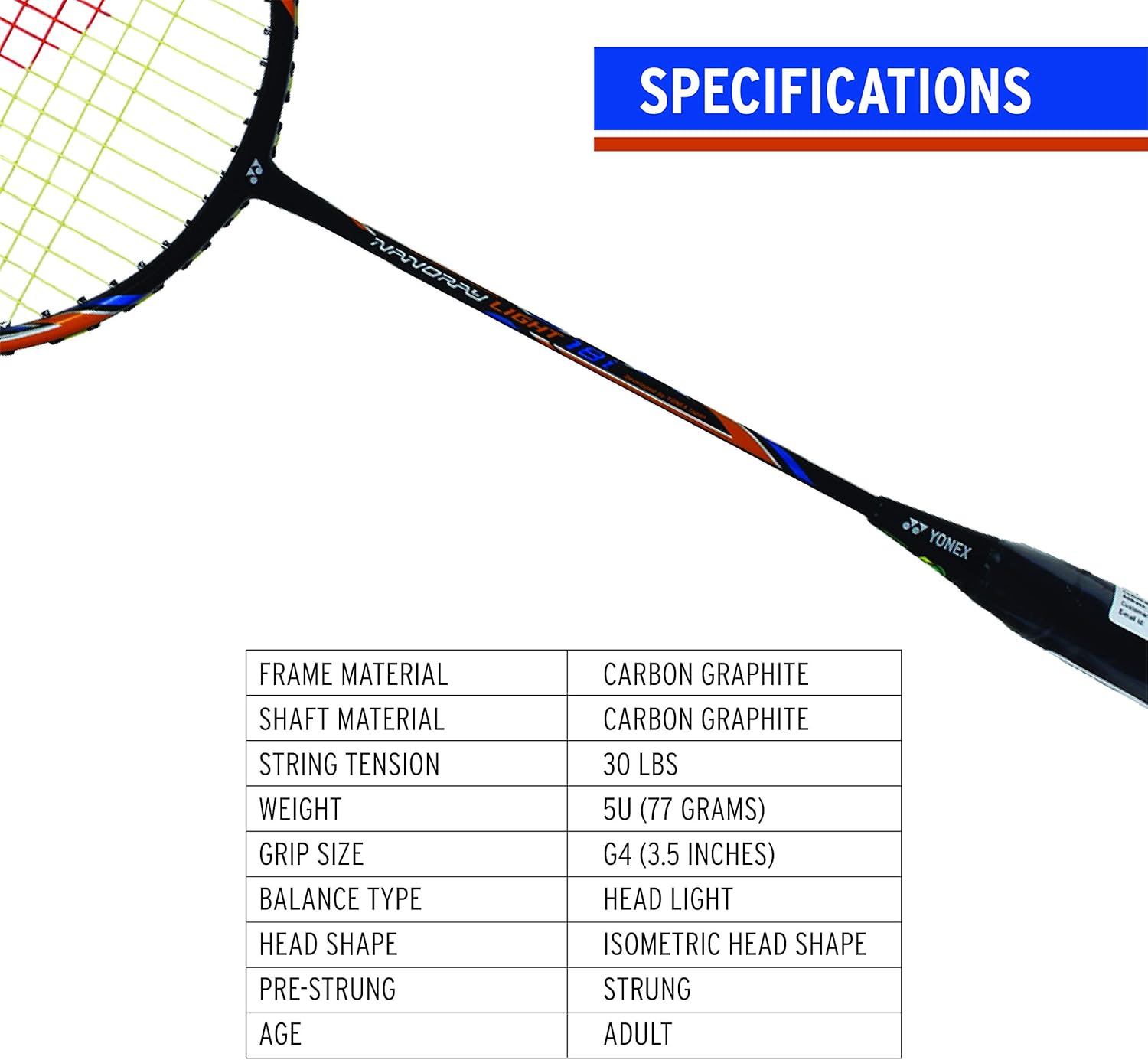 YONEX Nanoray Light 18i Graphite Badminton Racquet (Black) : Sports & Outdoors