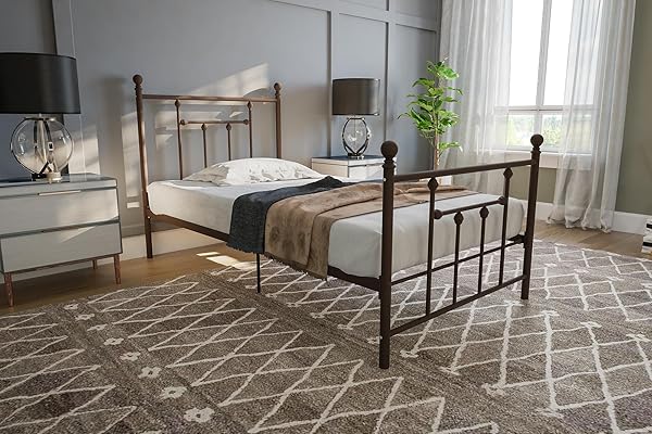 DHP Manila Metal Bed with Victorian Style Headboard, Twin Size