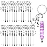 MAQUITA 36 Pcs Beadable Keychain Bar, Silver Beaded Keychain Bead Key Chains for Pendant DIY, Bulk Alloy Blank Beadable Item Accessories for Key Chain Making Supplies Jewelry Making Gift