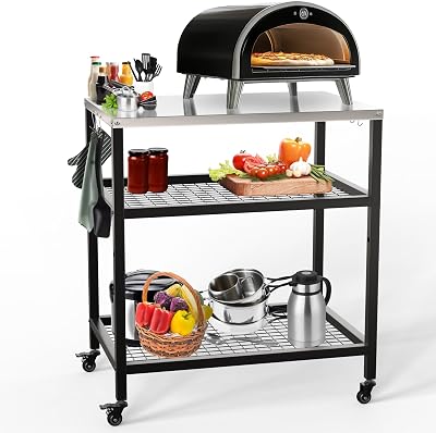Vivo Technologies Outdoor Pizza Oven Stand Cart Stainless Steel Table 80x60x90cm