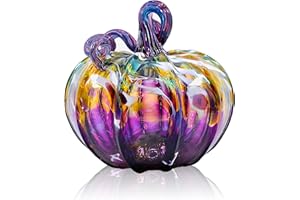 Luke Adams Glass Handmade Glass Pumpkins Handmade Table Top Home Decor (Squat, Purple Potion)