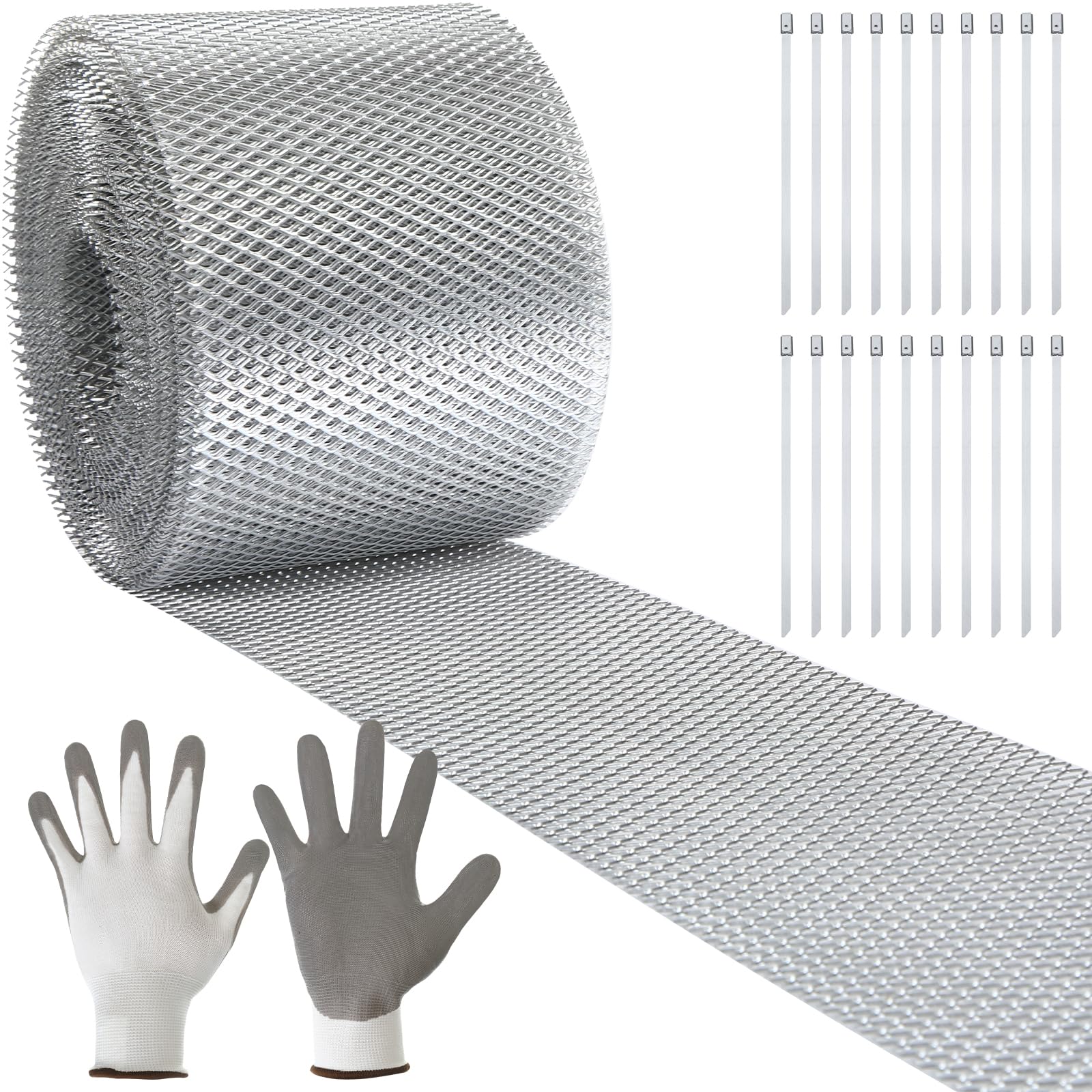 Photo 1 of Tandefio Gutter Guard 5 Inch x 100 Feet Aluminum Guards Mesh Leaves Filter Gutter Cover Screen DIY Protection Netting Roll with 20 Fixed Cable Tie and Anti Scratch Gloves for Leaves Twigs (Silver)
