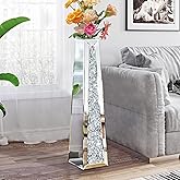 GA Home 29" Tall Crushed Diamond Floor Vase, Silver Large Vases for Decor Living Room, Crystal Mirrored Home Decor Vases for Dried Flower